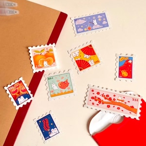 glossy lunar new year rabbit themed stamp sticker set | Glossy die-cut stickers | journal | laptop sticker | planner | sticker set | cute