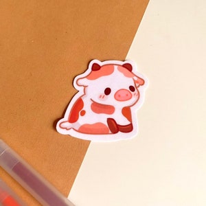 chonky sitting brown cow vinyl sticker | Laminated die-cut stickers | journal | laptop sticker | planner | unique | cute | animal