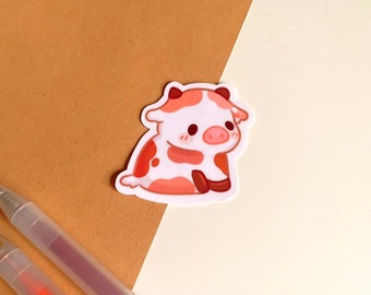 chonky zittende bruine koe vinyl sticker | Gelamineerde gestanste stickers | tijdschrift | laptopsticker | planner | uniek | schattig | dier