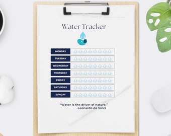 Watertracker afdrukbaar, waterinname, plannerpagina, zelfhulp, waterherinnering, checklist voor het drinken van water, drinkwater, onmiddellijke download