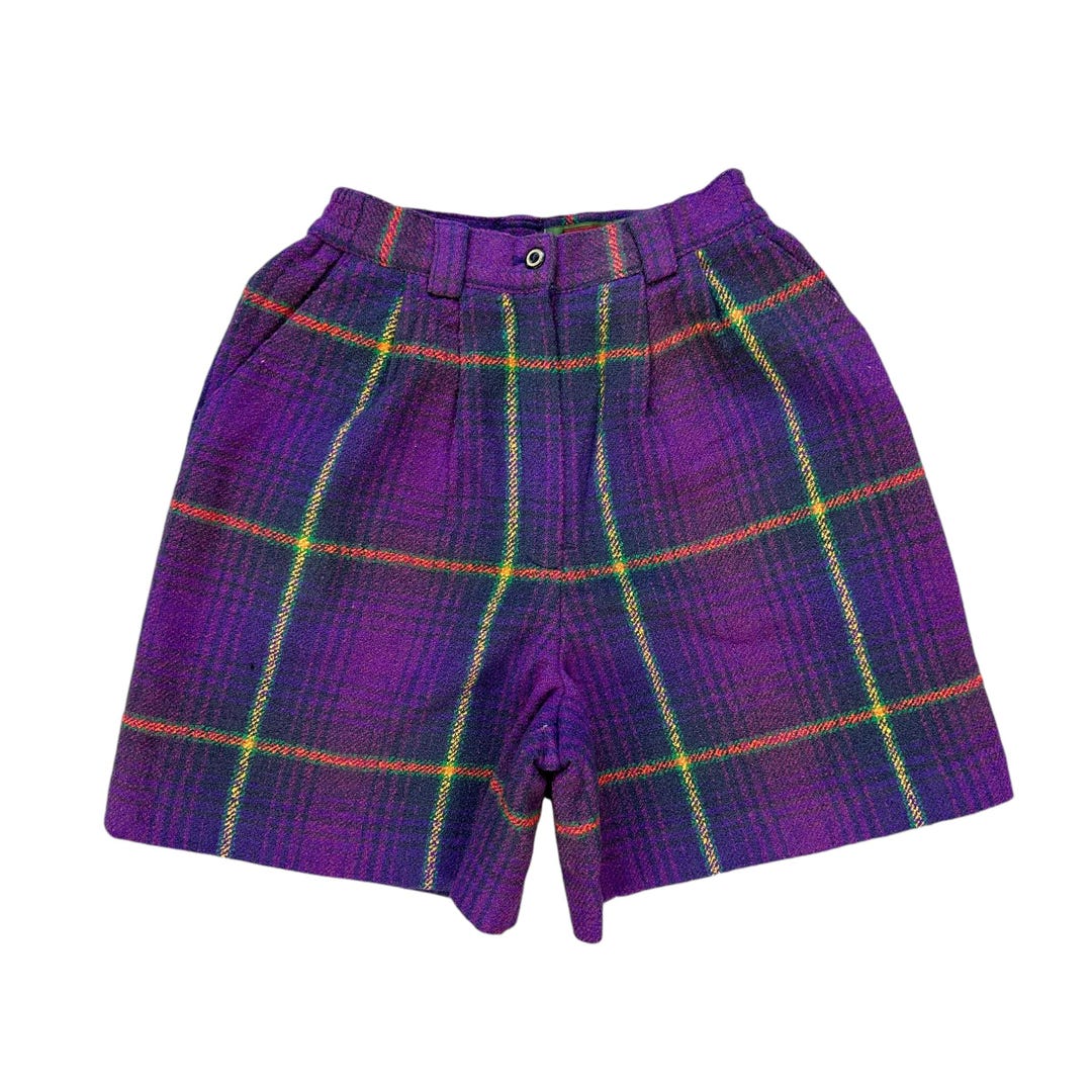 Vintage KENZO Golf Purple Plaid Shorts - 90s Elastic Waist - Etsy