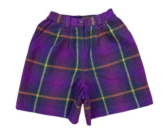 Vintage KENZO Golf Purple Plaid Shorts - 90s Elastic Waist