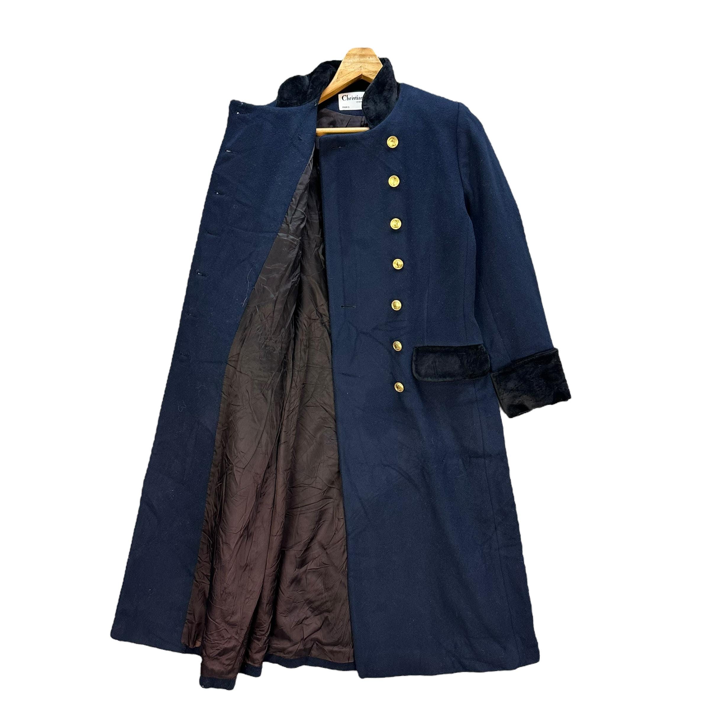 Vintage 80s Christian Dior Double Breasted Coat: Velvet Trim, Gold 