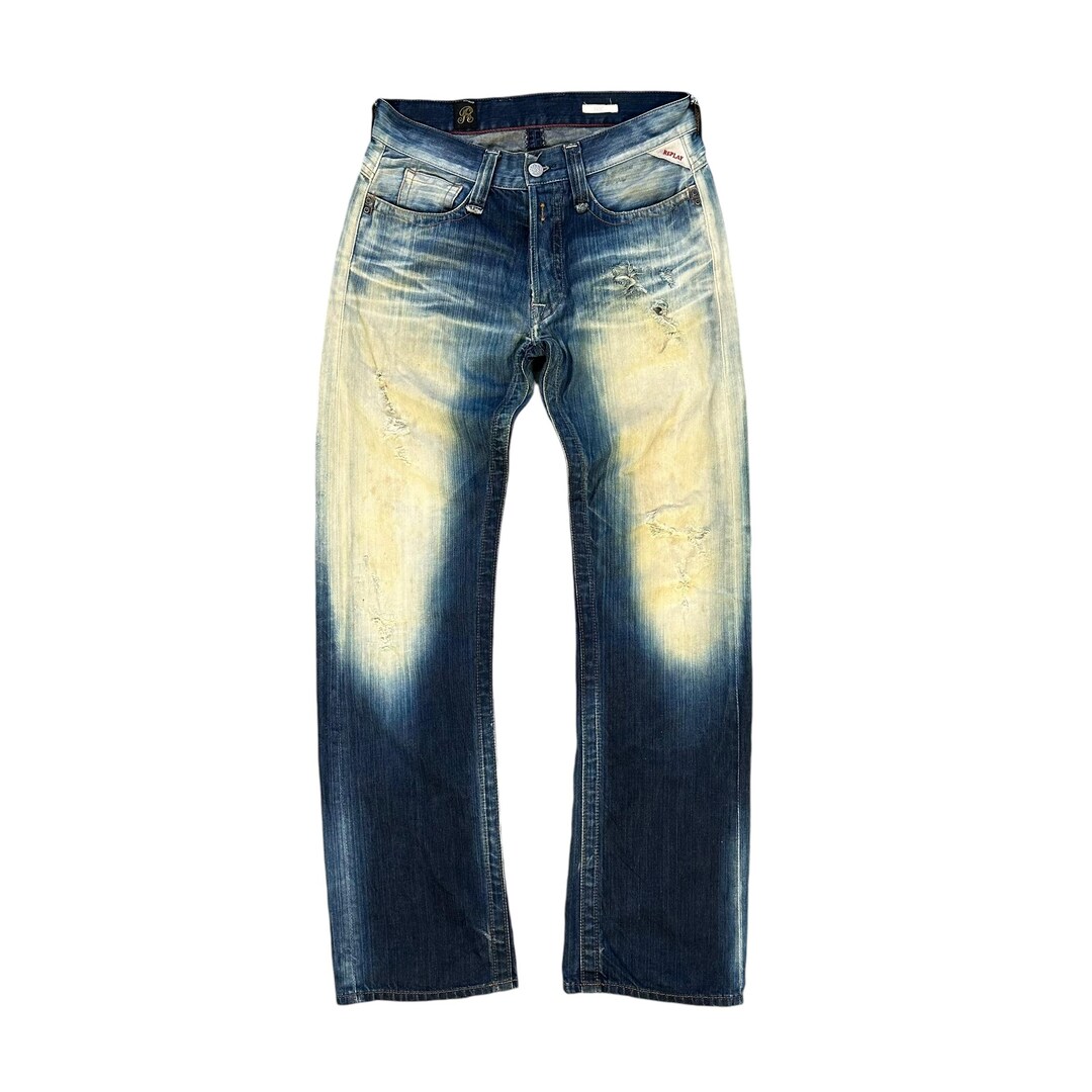 Vintage REPLAY R81 Asolo Italy Trashed Washed Denim Pant Fly Button W30 ...