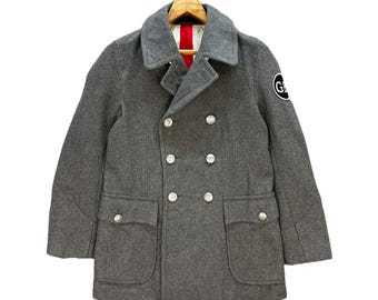 Vintage GB SKINS Heart of Gold British Flag Lining Double Breasted Wool Coat Mod Jacket Size 38 Made in Japan