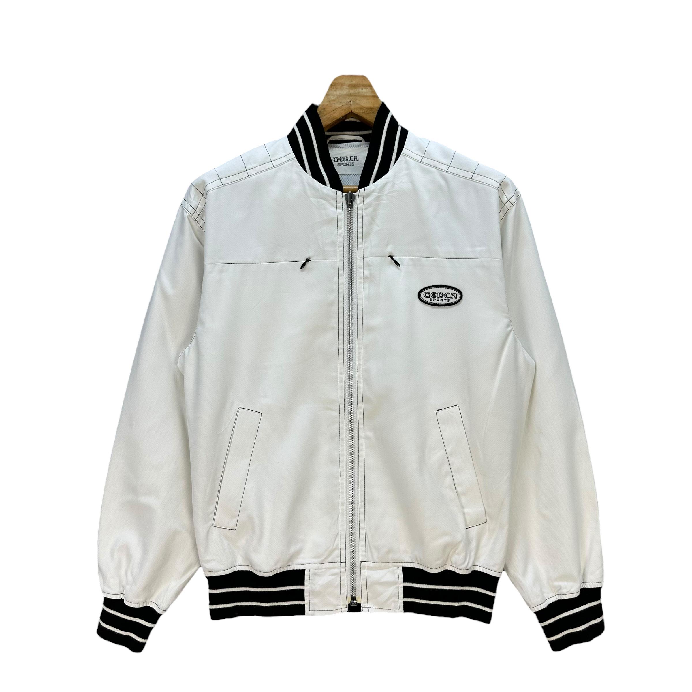 Vintage GENCA SPORTS White Bomber Jacket: Pirate Embroidery, Men