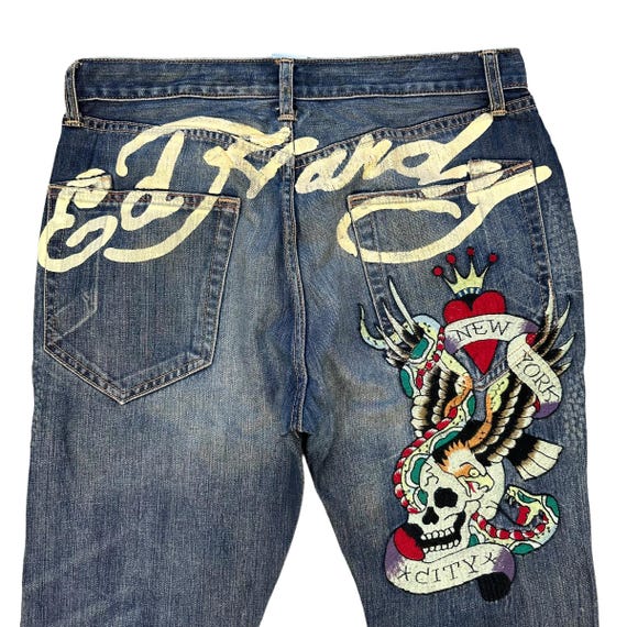 Vintage Ed Hardy Embroidered Denim Pants, Size 34 - Etsy