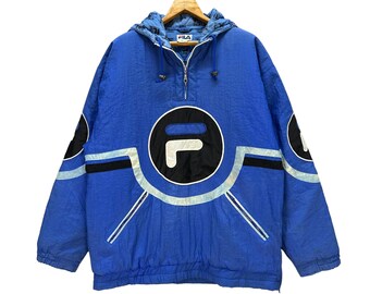 Vintage jaren 90 FILA anorakjack met groot logo: XL herentrui met halve rits