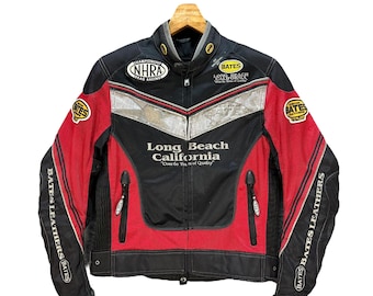 Chaqueta vintage Bates Leathers NHRA Drag Racing, logotipo bordado, talla M