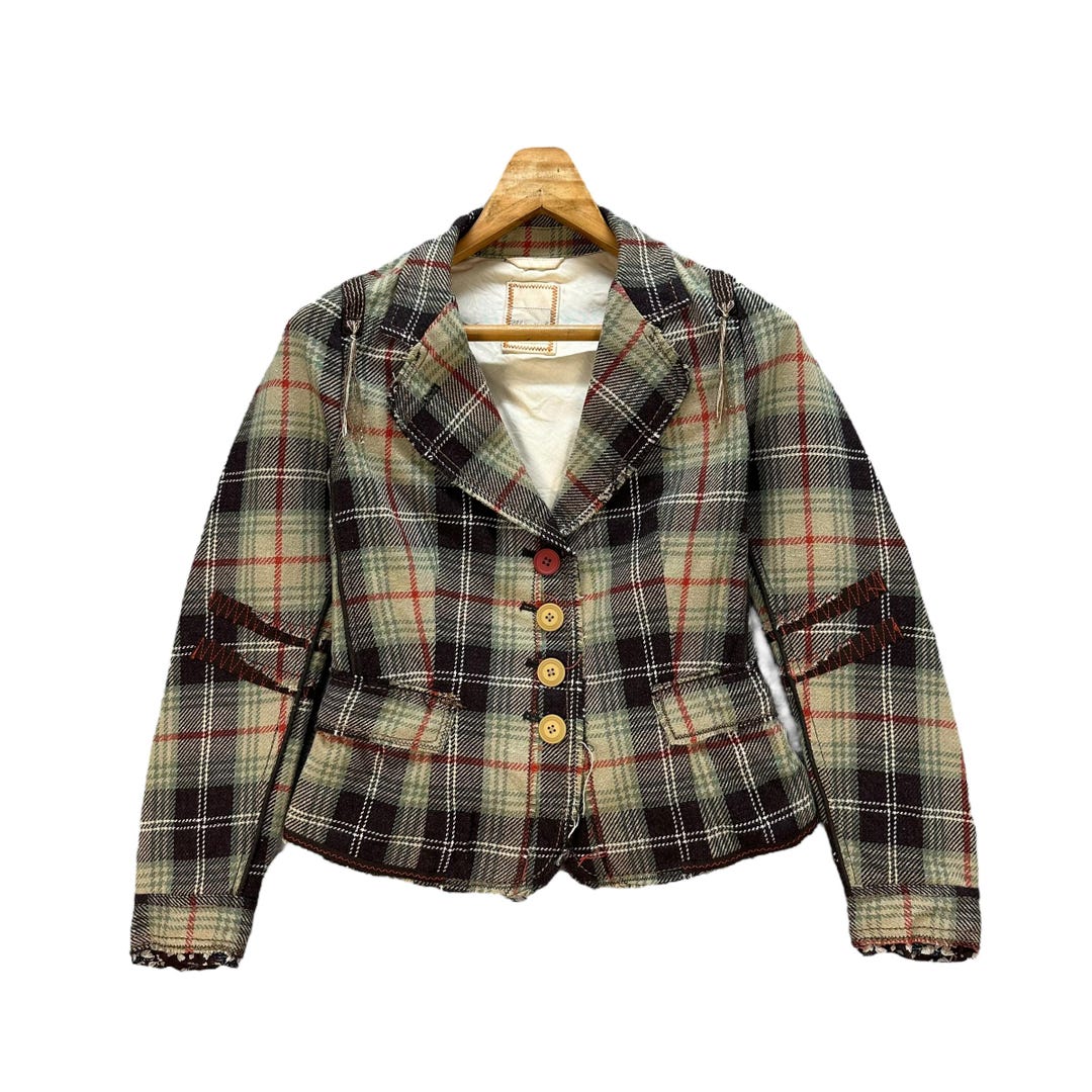 Manteau Redingote Gris à Carreaux Tartan - Marithé Et François Girbaud - Taille 36 - Occasion TB