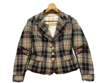 Chaqueta vintage deconstruida de tartán de Marithe Francois Girbaud - Talla S