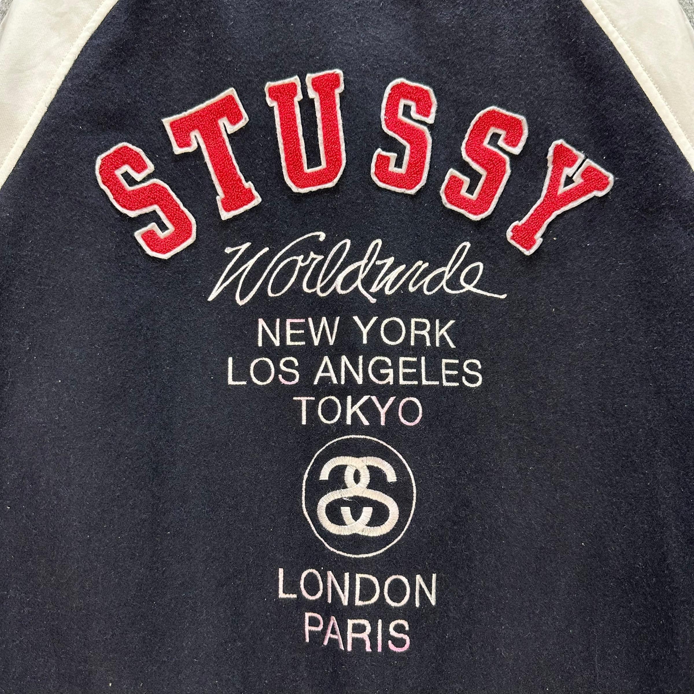 STUSSY World Wide Big Logo Varsity Jacket Men's Size L #A50-1173
