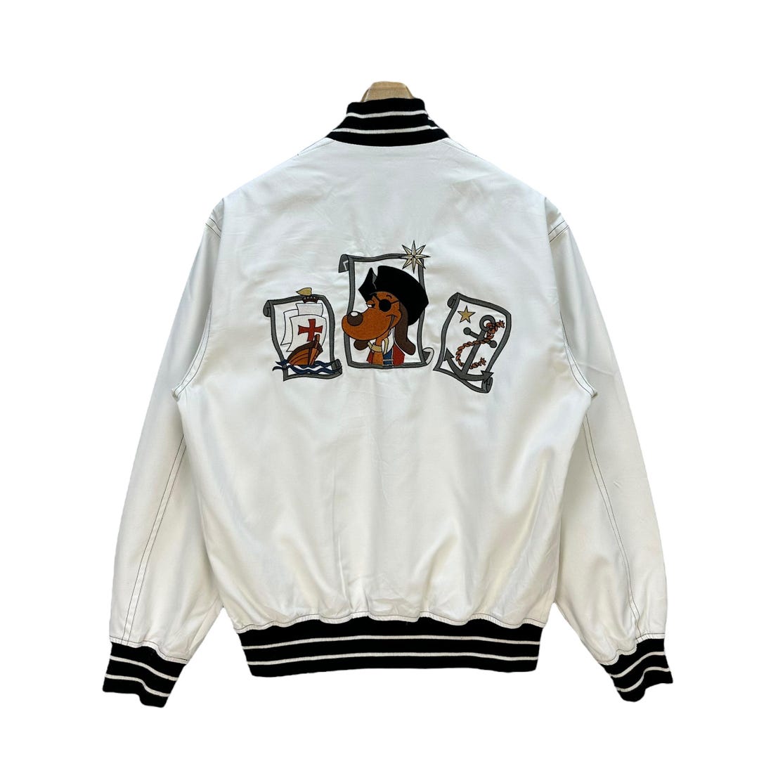 Vintage GENCA SPORTS White Bomber Jacket: Pirate Embroidery, Men