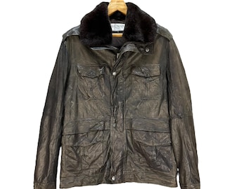 Vintage BALMAIN Fur Neck Sheepskin Leather Jacket Size L #A65-1548