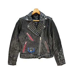 leather collar work jacket Lサイズ Men's Black 100% Original Sheepskin White Lapel Collar