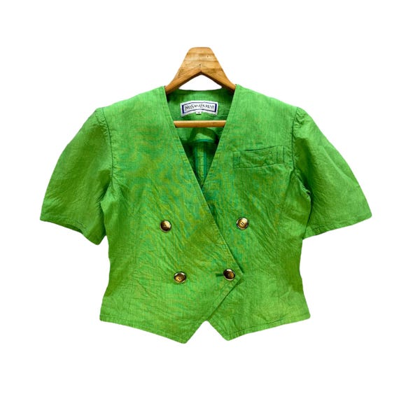 YVES SAINT LAURENTクロップドジャケットフランス製 ビンテージ Vintage YSL Cropped Jacket: Women's Green Short Sleeve Blazer
