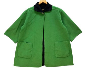 Vintage Christian Dior Wool Cardigan: Reversible Green & Black, Women&#39;s Size 9