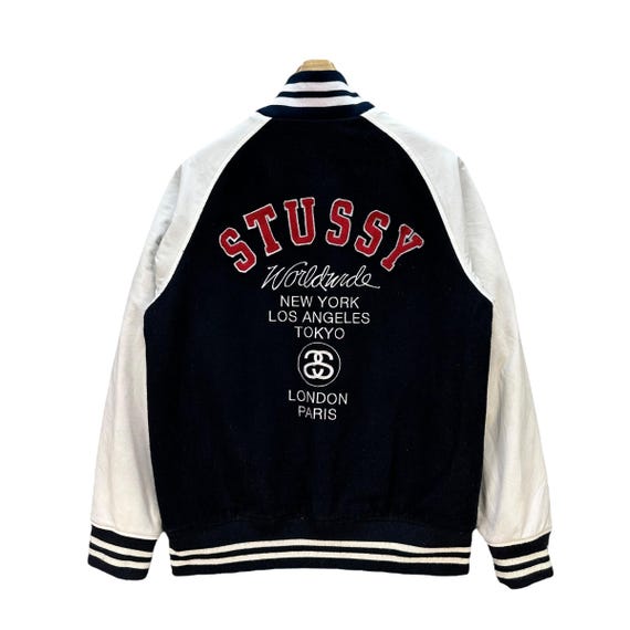 STUSSY World Wide Big Logo Varsity Jacket Men's Size L #A50-1173