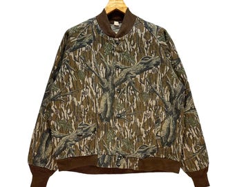Chaqueta bomber de caza vintage de los años 70 con camuflaje de roble musgoso - Talla M para hombre