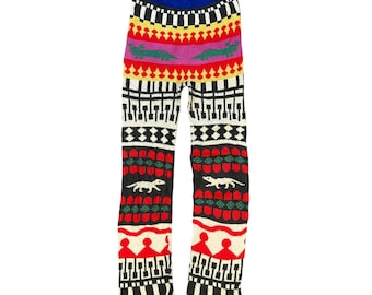 Vintage TSUMORI CHISATO Made in Japan Motif Design Acrylic Elastic Pants Women&#39;s Size M-L W25 Native Navajo Design Fullprint #A61-1410