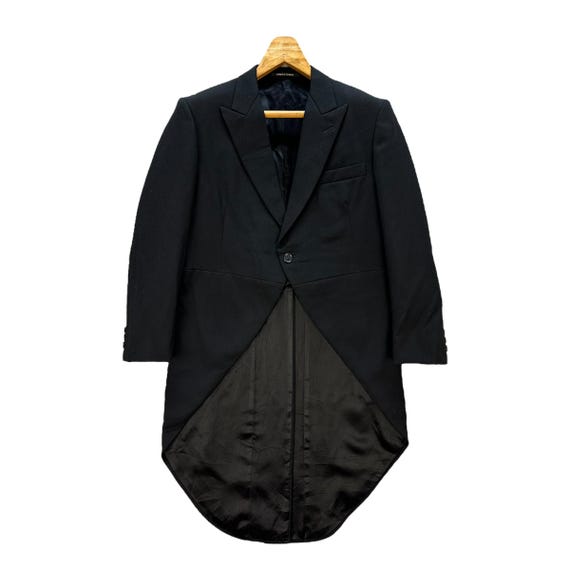 Vintage 90's NOBLE LEBEN Magee Black Wool Morning Coat Size M Japanese Brand #A72-1747