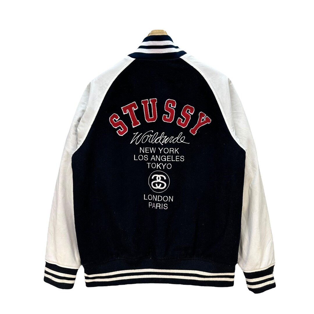 STUSSY World Wide Big Logo Varsity Jacket Men's Size L #A50