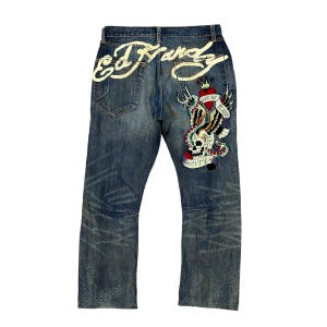 クリスチャンオードジェー デニム エドハーディ 30×34 RARE Christian Audigier Ed Hardy West Coast Embroidered Logo