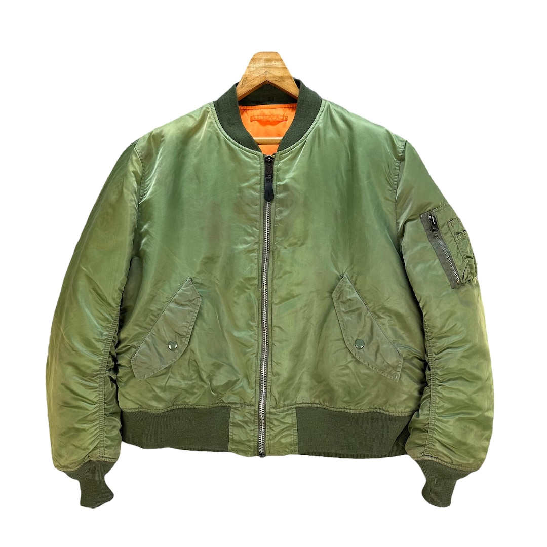 Vintage ALPHA INDUSTRIES Reversible Green Orange Ma-1 Bomber
