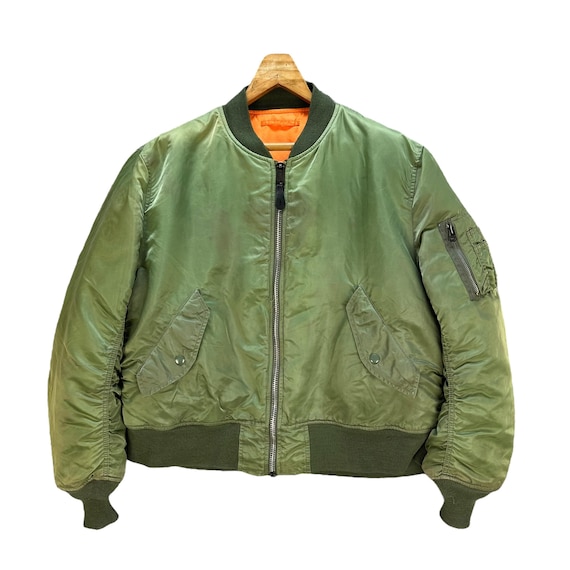 Vintage ALPHA INDUSTRIES Reversible Green Orange Ma-1 Bomber