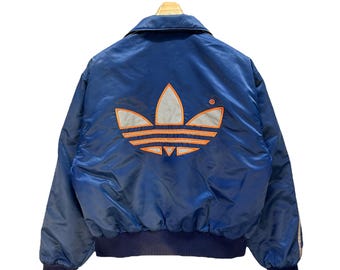 Kurtka męska Adidas Trefoil Big Logo z niebieskim kołnierzem w stylu vintage z lat 90., rozmiar S, nr A50-1177