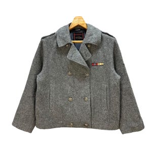 Vintage MCGREGOR Wool Crop Coat - Double Breasted Gray Jacket (Size L)