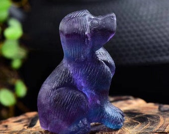 Crystal Sculpture Crystal Animals Crystal Carvings Fluorite Dog Carving Fluorite Animals Rainbow Fluorite Animal Carving