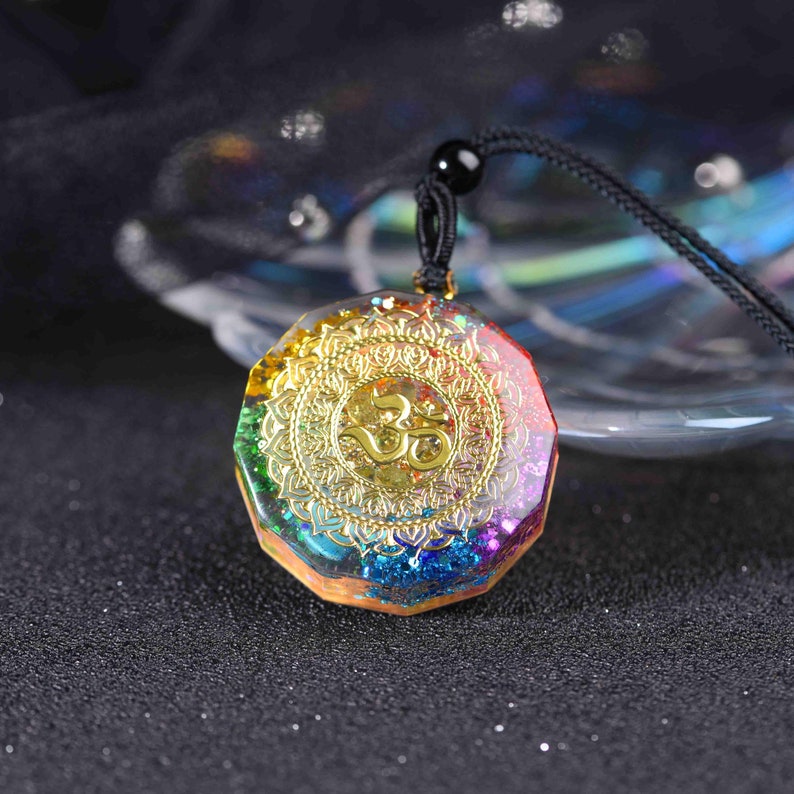 Orgonite Pendant Om Symbol Necklace Sacred Geometry Chakra Energy Necklace Meditation Jewelry EMF Protection Chakra Healing