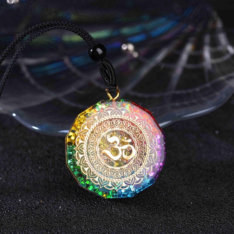 Orgonite Pendant Om Symbol Necklace Sacred Geometry Chakra Energy Necklace Meditation Jewelry EMF Protection Chakra Healing
