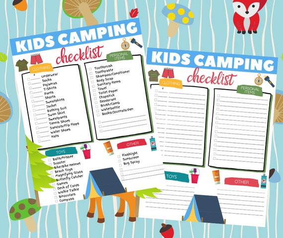 Kid's Camping Checklist instant download camping