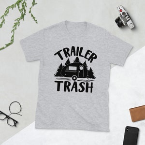 Camiseta unissex de manga curta Trailer Trash, camiseta de acampamento, camiseta de acampamento, camiseta de campista, camiseta feminina, camiseta masculina, presente de campista