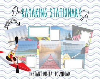 Kayaking Stationery Set, instant download, camping printable, kayaking printable, digital download, kayaking gift, camping gift, stationery