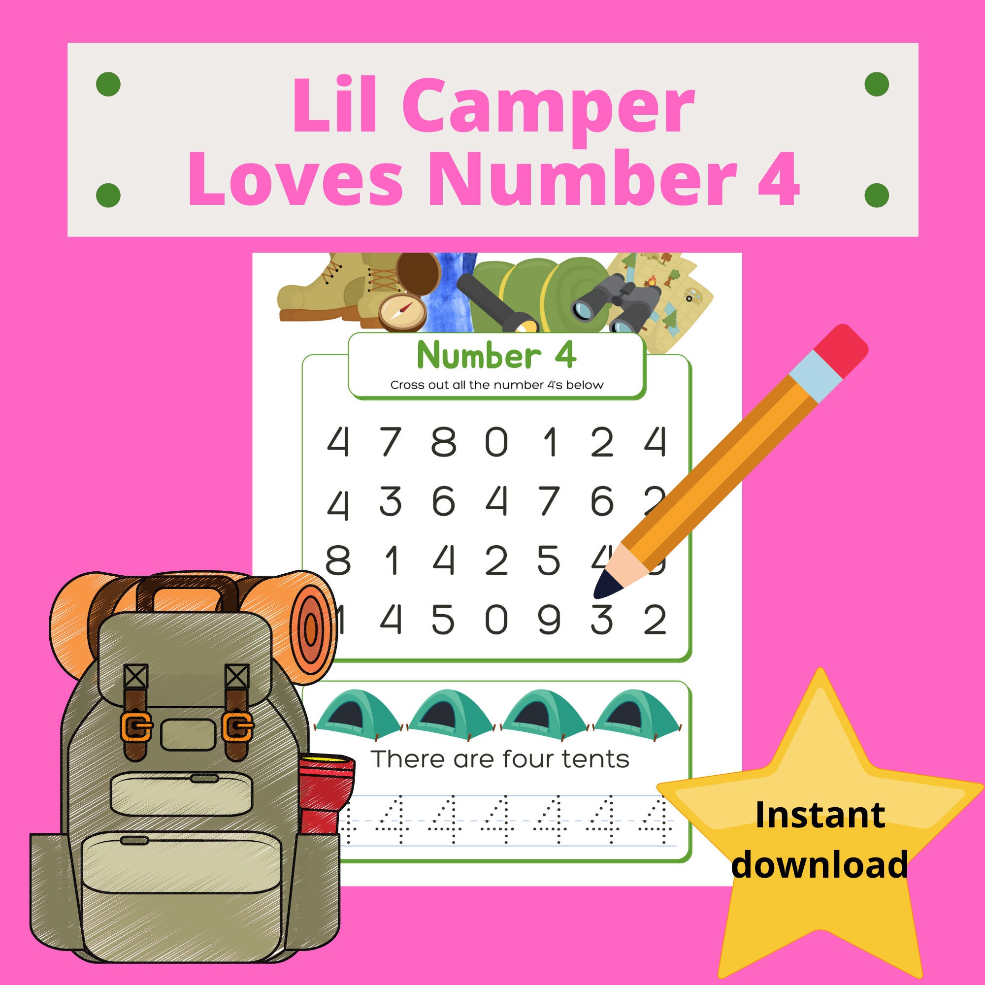 lil camper loves number 4 worksheet digital download math etsy