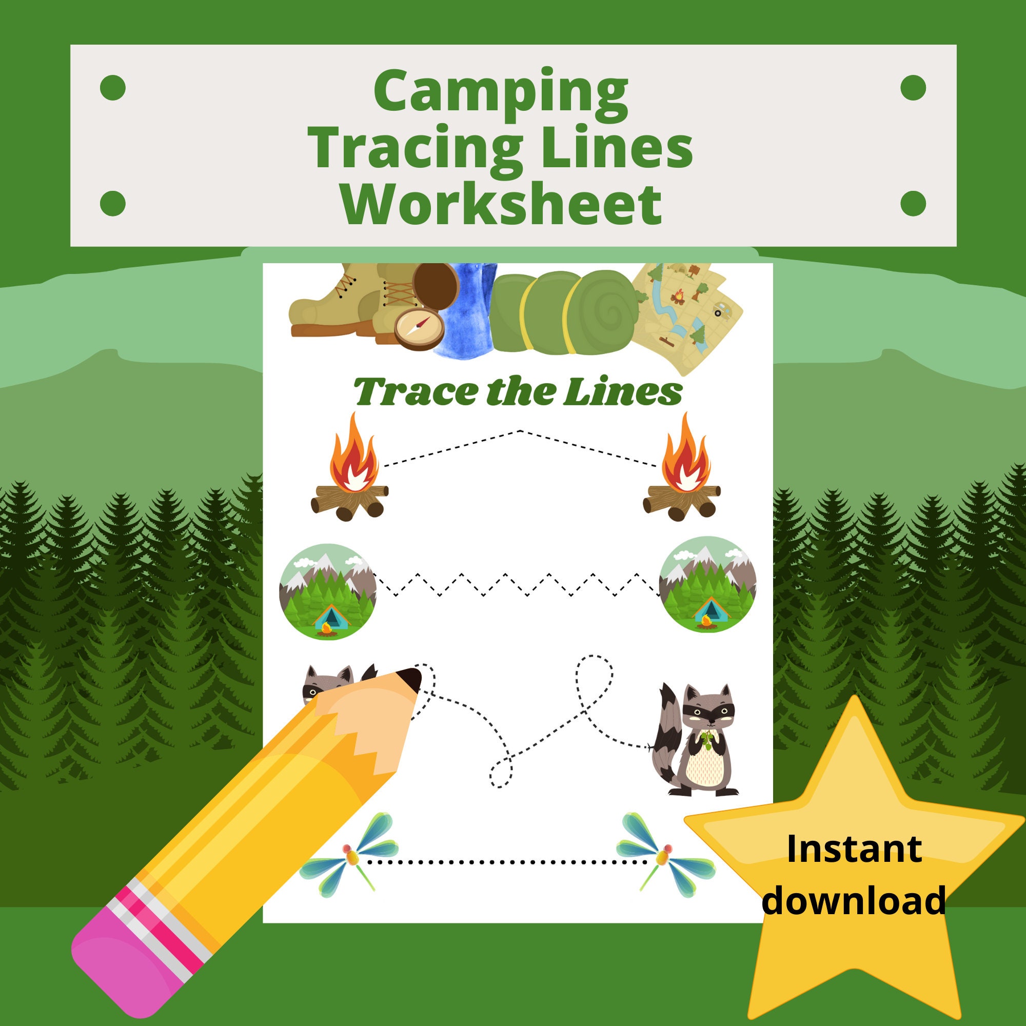 lil camper trace the lines camping kid s worksheet etsy