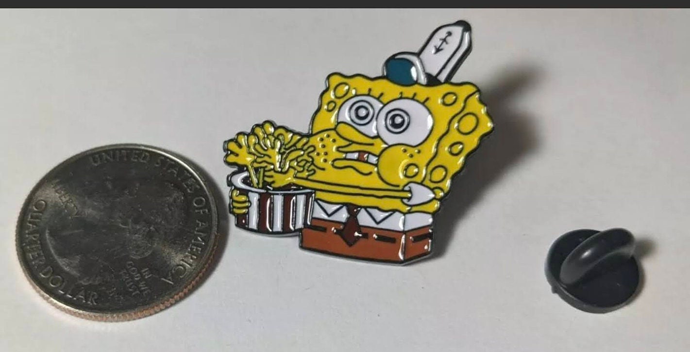 Spongebob Eating Popcorn Hands Pin Etsy