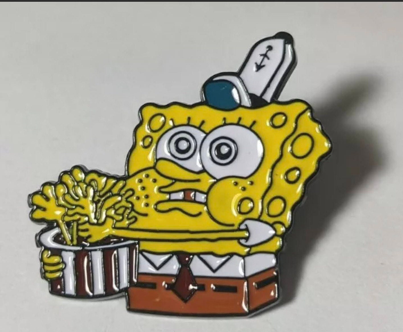 Spongebob Eating Popcorn Hands Pin Etsy