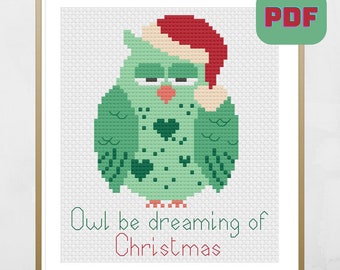 Sleepy Christmas Owl Cross Stitch Pattern - PDF Download
