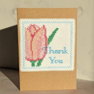 Pink Tulip Thank you Card Cross Stitch Pattern