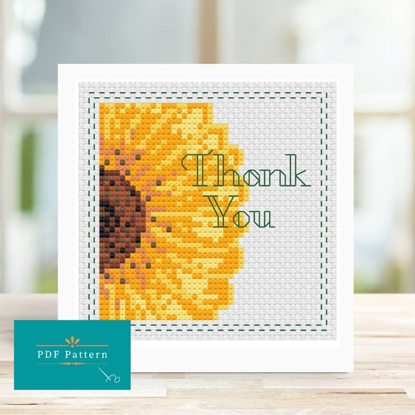 Sunflower Thank You Card Cross Stitch Pattern PDF