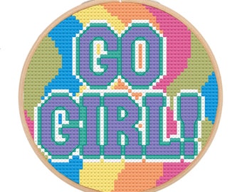 Go Girl! Feminist Girl Room Decor Cross Stitch Pattern, PDF Instant Download