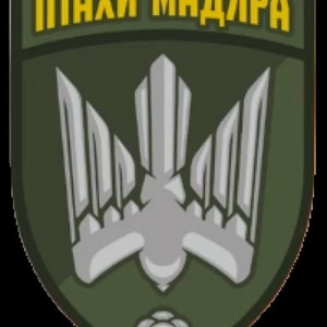 May include: A green shield with a silver bird with outstretched wings and the text "ПТАХИ МАДЯРА" in yellow letters.