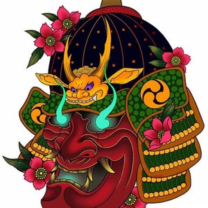 Hannya Demon Oni Samurai Mask Self-Adhesive Decal (HAN033)