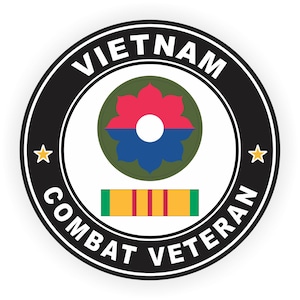 US Army 9th Infantry Division Vietnam Combat Veteran with Ribbon Self-Adhesive Decal (Contour Cut)