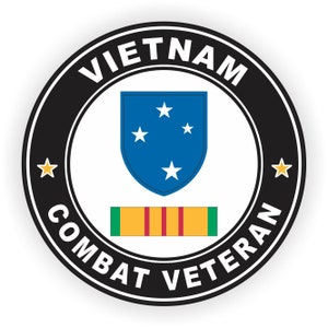 US Army 23rd Infantry (Americal) Division Vietnam Combat Veteran with Ribbon Self-Adhesive Decal (Contour Cut)