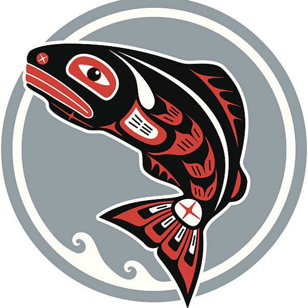 Native American Salmon Self-adhesive Vinyl Decal (Native American Pride)